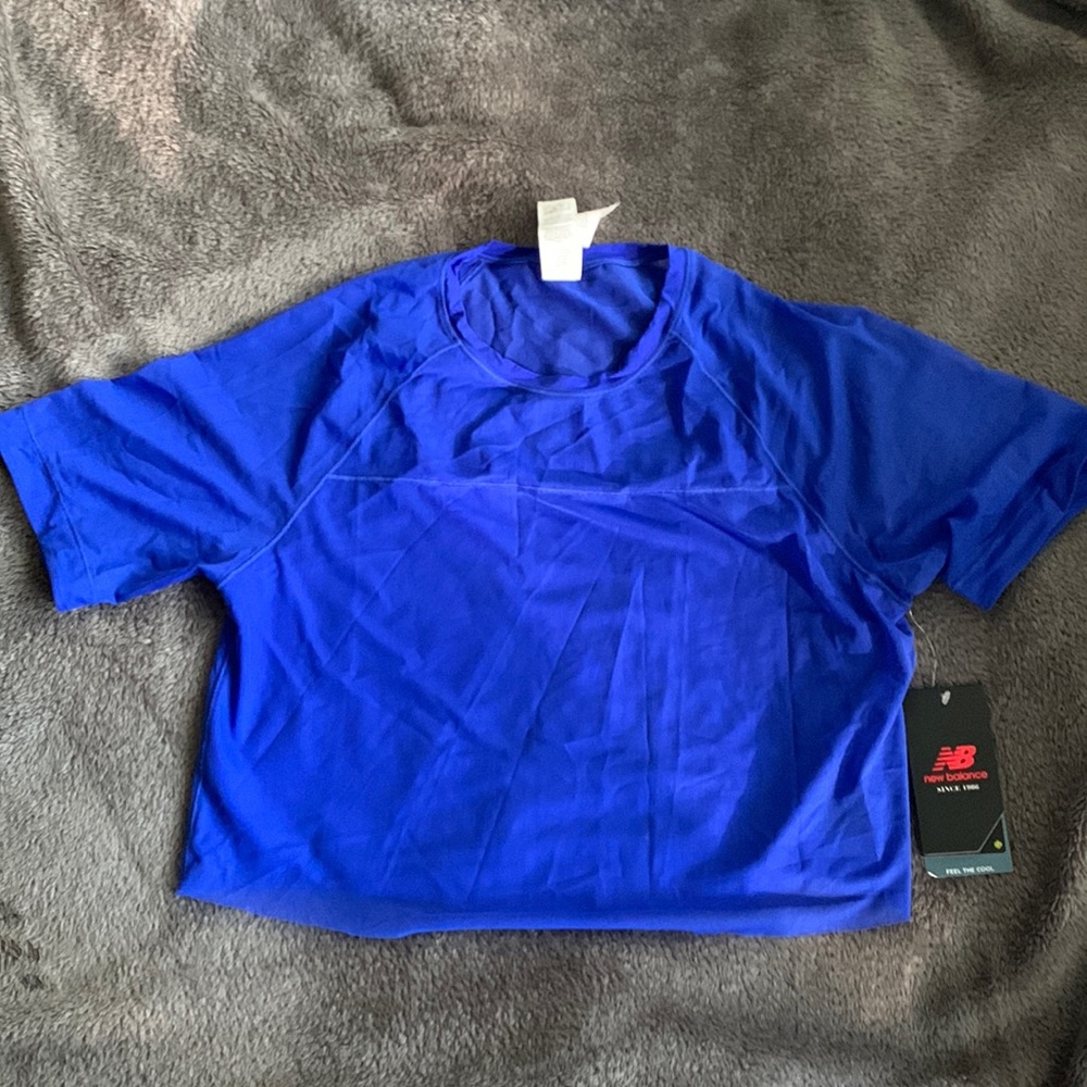 New Balance lined mesh cobalt blue activewear top, size xs. Never worn, w/ tags